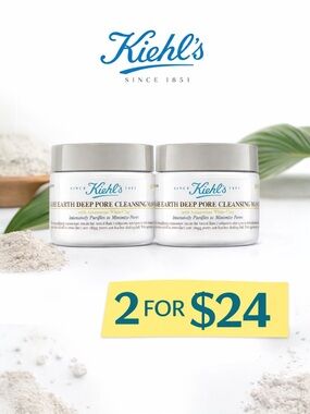 Lot of 2 Kiehl’s Rare Earth Deep Pore Cleansing Masque Sealed Jars 0.95 oz